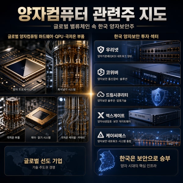 양자컴퓨터 관련주 총정리: 글로벌 밸류체인과 한국 양자보안주(우리넷·케이씨에스·엑스게이트) 지도