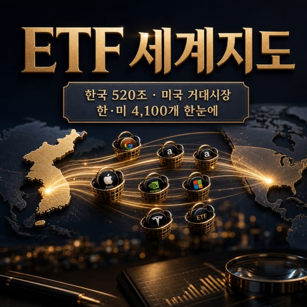 한·미 ETF 전체 지도 — 한국 520조는 반도체에 쏠렸고, 미국은 ‘구조화 천하’였다