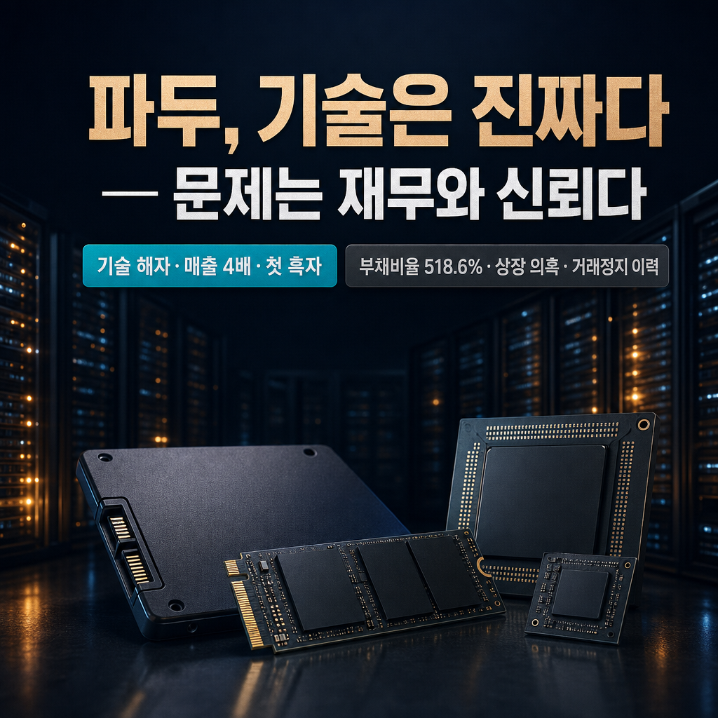파두, 기술은 진짜다 — 문제는 재무와 신뢰다: SSD 컨트롤러 팹리스 객관 평가(매출·이익·부채·현금·상장 의혹)