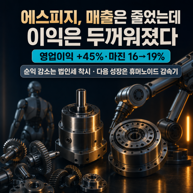 에스피지, 매출은 줄었는데 이익은 왜 늘었나 — 감속기 강자의 실적·법인세 착시·휴머노이드 성장 객관 평가
