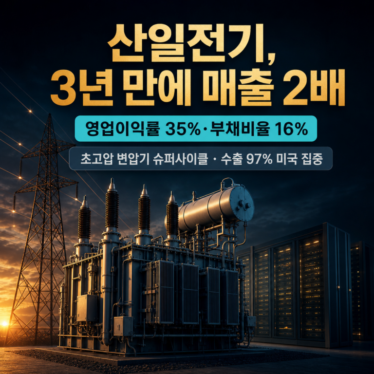 산일전기, 3년 만에 매출 2배·영업이익률 35% — 초고압 변압기 슈퍼사이클 승자의 실적과 유일한 그늘 객관 평가