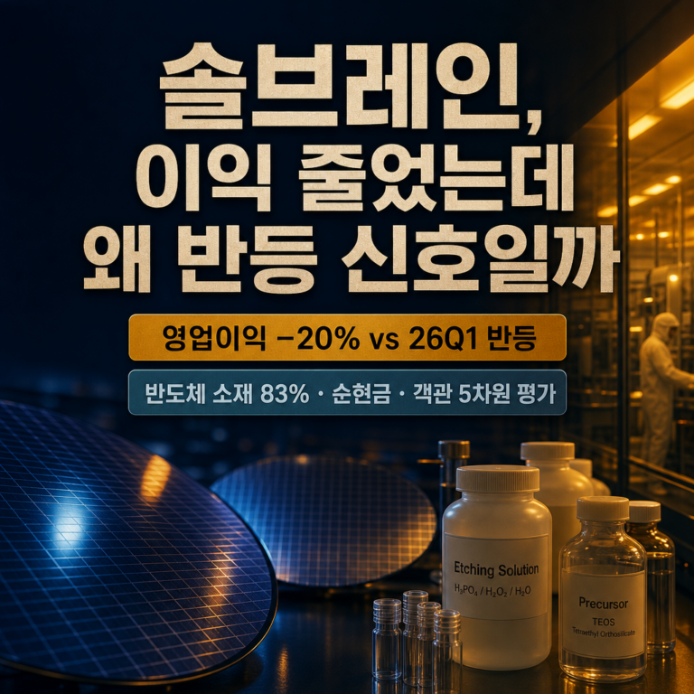 솔브레인, 영업이익 −20%인데 왜 26Q1 반등일까 — 반도체 소재주 재무제표 객관 평가(357780)