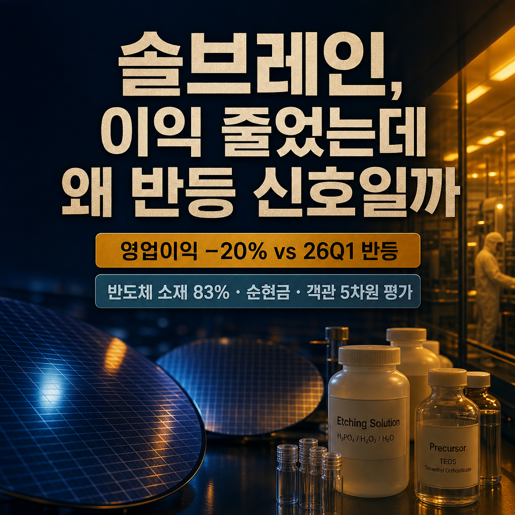 솔브레인, 영업이익 −20%인데 왜 26Q1 반등일까 — 반도체 소재주 재무제표 객관 평가(357780)