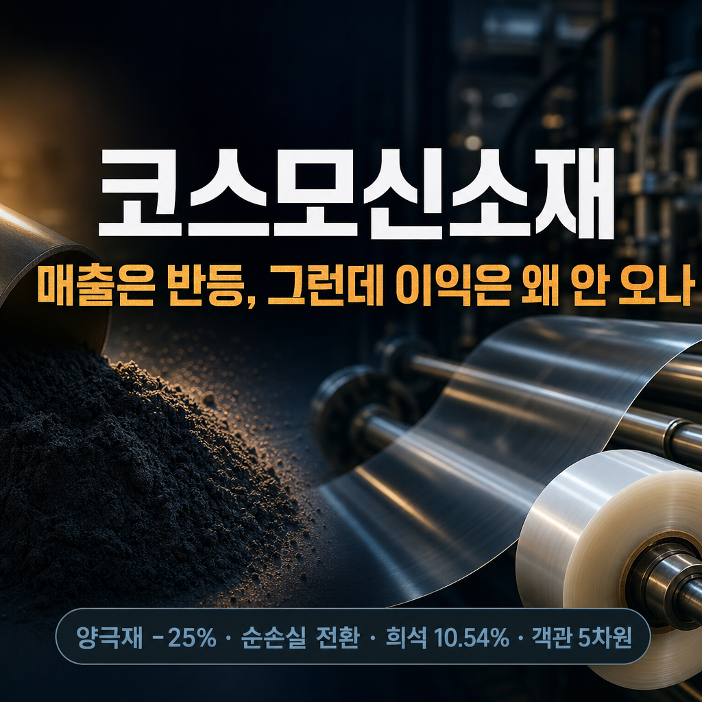 코스모신소재, 매출은 반등했는데 이익은 왜 안 오나 — 양극재 캐즘·희석 1,550억 객관 평가(005070)