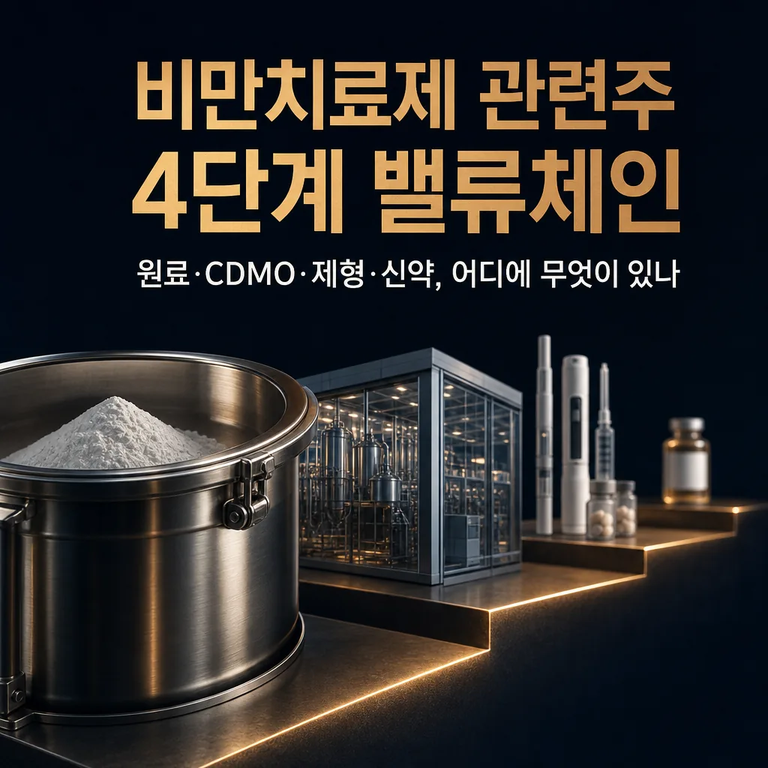 비만치료제 관련주 4단계 밸류체인: 삼성바이오·한미약품·펩트론 종목 위치 정리