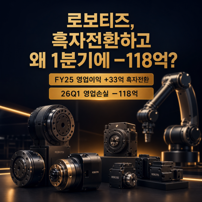 로보티즈, 휴머노이드(피지컬 AI)만 보면 놓친다 — 흑자전환 첫해에 1분기 −118억을 던진 이유와 ‘영업현금흐름’이라는 진짜 성적표