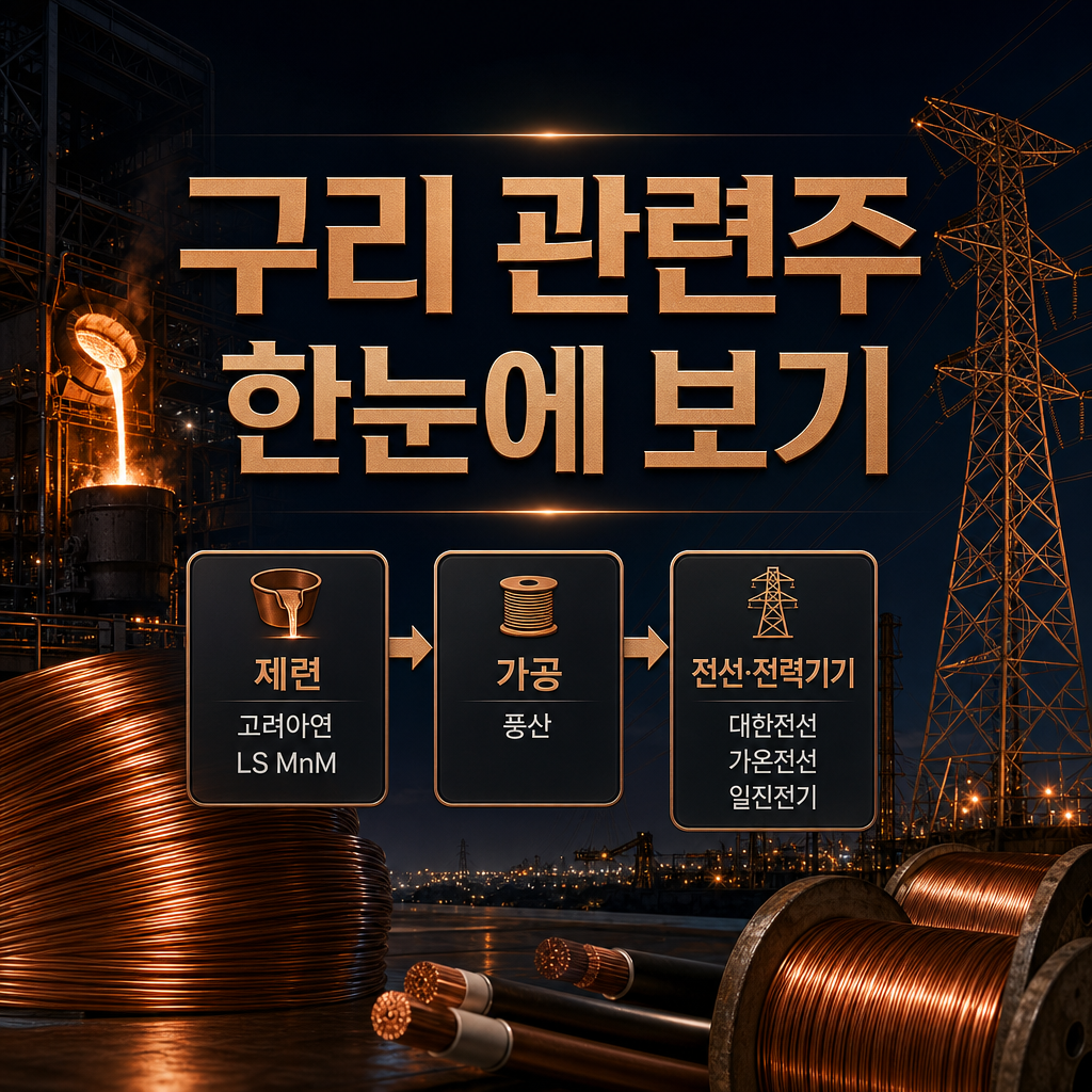 구리 관련주 밸류체인 총정리: 고려아연·LSMnM·풍산·가온전선·일진전기 종목 배치도